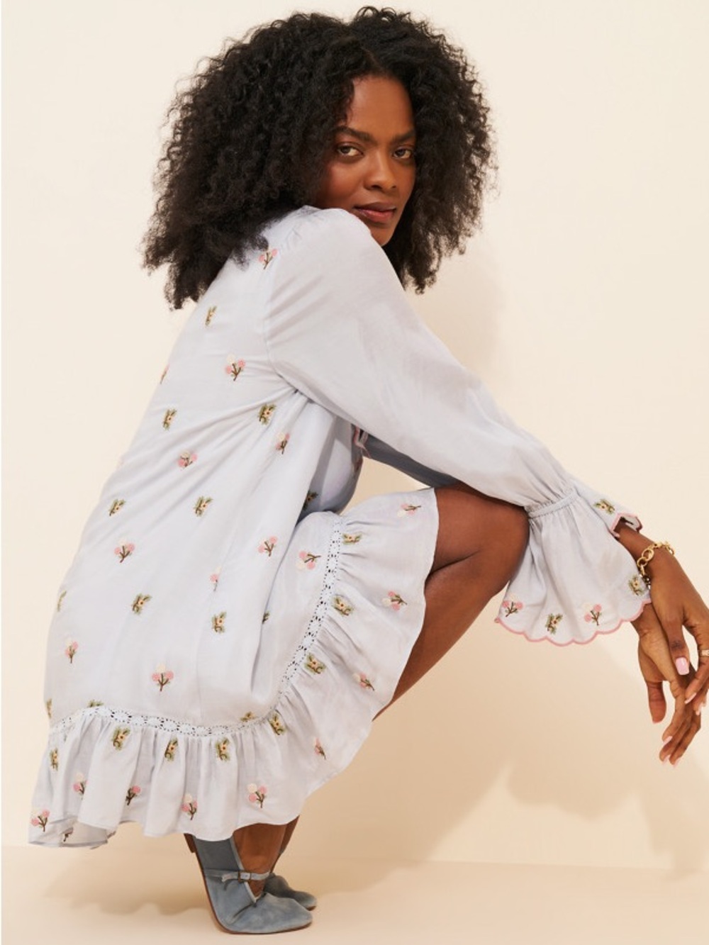 Anthropologie Pinnacle by Shruti‎ Sancheti Embroidered Floral Mini Dress Blue L